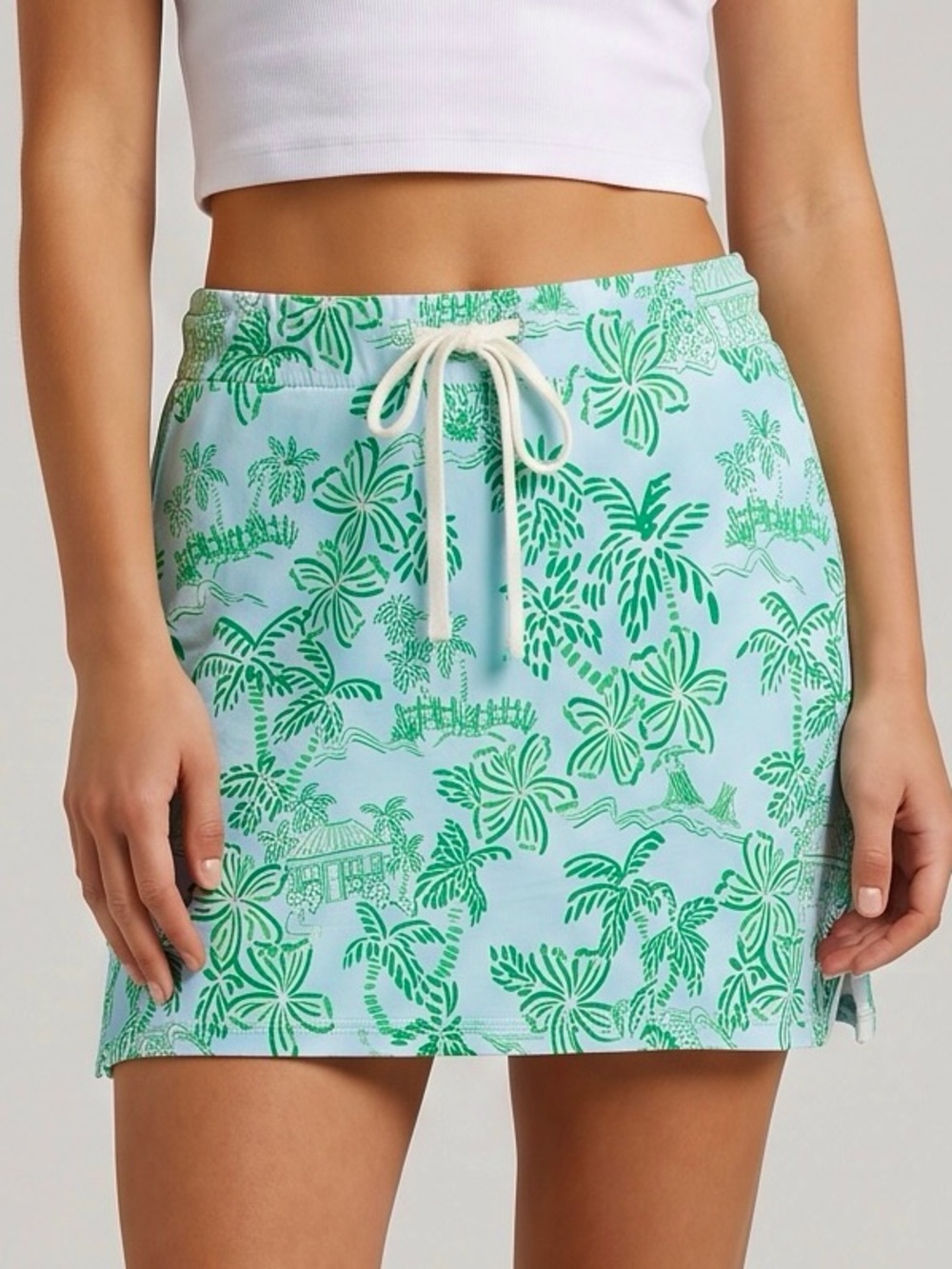 🌻EUC Mary Square Hamptons Tropical Palm Tree Skort Blue Green Women's Large